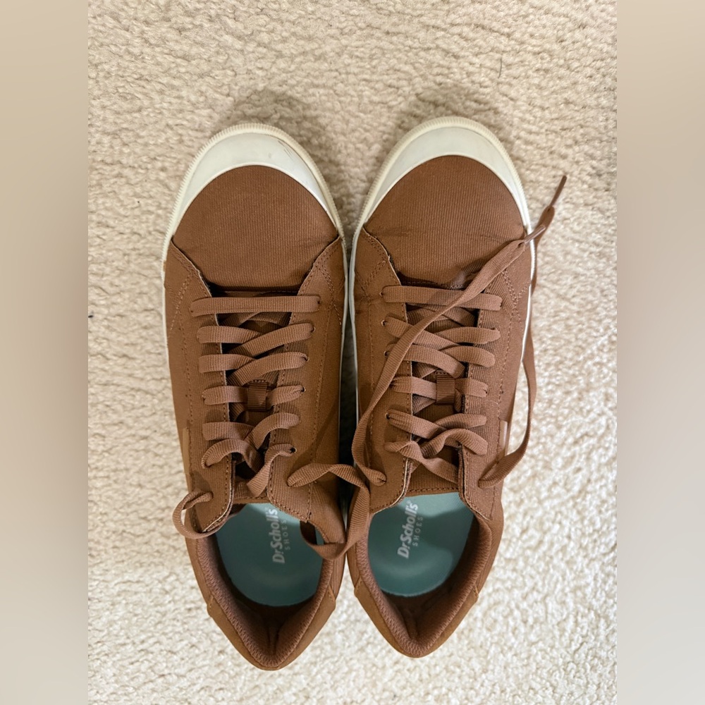 Dr. Scholls Brown Canvas Lace-Up Sneakers with White Toe Cap